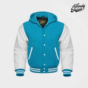 Sky Blue body White Sleeves Premium Varsity Jacket Letterman Baseball College - Picture 1 of 5