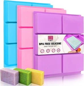 Juego de moldes de jabón de silicona Walfos de 3, 6 cavidades moldes de jabón de silicona rectangulares para - Imagen 1 de 12