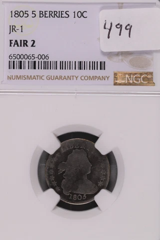 1805 5 Berries JR-1 Variety Draped Bust Silver Dime NGC Fair 2 #5-006 Cover