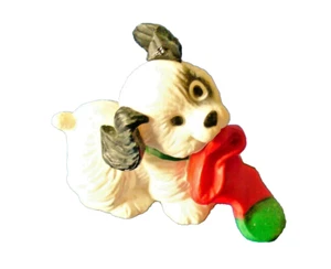 Hallmark MERRY MINIATURES Christmas Vintage PUPPY Dog Stocking '87 Mini Figurine - Picture 1 of 3