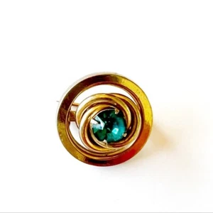 Vintage Signed Coro Circle Brooch Pin Aquamarine Glass Stone 50s Costume Jewelry - Picture 1 of 4