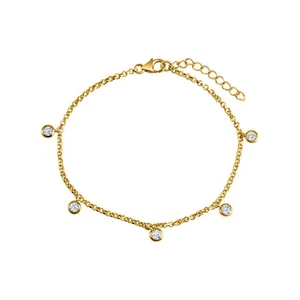 Bracciale argento sterling 925 lucido placcato oro zirconi bianchi donna NUOVO V - Foto 1 di 2
