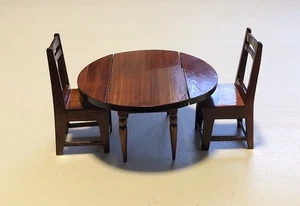 Dollhouse Miniature 1:12 Wood Drop Leaf Round Table w/ 2 Chairs - Picture 1 of 6