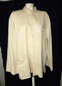 Vintage XXL Chinesischer Leinen/Baumwolle Cheongsam Mandarin Kragen Frosch Knopf Creme - Bild 1 von 9