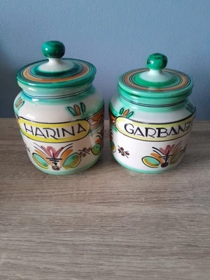 Vintage Spanish Puente Del Arzobispo Hand Painted Ceramic Storage Jars - Image 1 of 4
