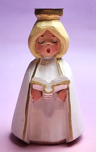 Candelabro vintage HENNING Noruega arte tallado a mano madera 4,5" ángel de Navidad - Imagen 1 de 8