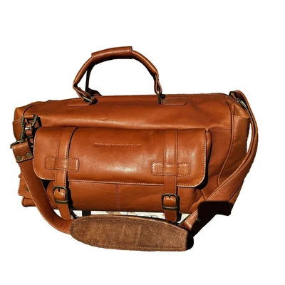 青铜水牛俱乐部棕色皮革行李袋周末行李箱包   — 第 1/4 张图片