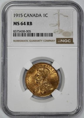 1915 Canada 1c Large Cent NGC MS 64 RB Red Brown - Image 1 of 4