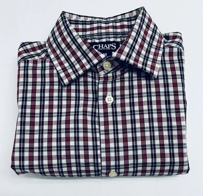 Camisa de vestir con botones CHAPS para niños talla mediana 10/12 usada en excelente estado roja borgoña negra a cuadros Foto 1 de 4