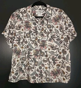 Camisa Rachel Zoe 100% Lino L Grande Paisley Floral Polvoriento Rosa Boho - Imagen 1 de 8