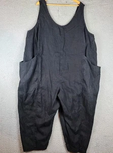 Elizabeth Suzann Clyde Jumpsuit Black LINEN Size 4X Hand Made USA Bibs Overalls - Picture 1 of 9