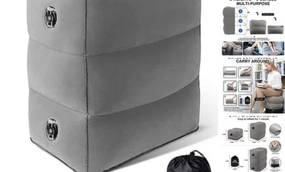  Almohada Reposapiés Inflable, Cama Avión Niños, Ajustable 3 Capas Gris Foto 1 de 4