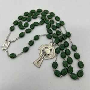 Irish Catholic Rosary Green Glass Shamrock Beads Erin Crucifix Decades - Picture 1 of 23