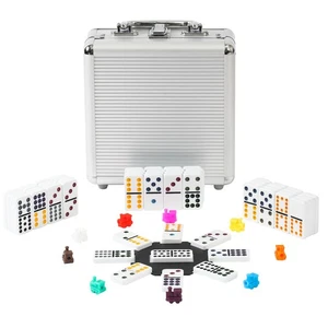 Double 15 Mexican Train Dominoes Set 136 Tiles 9 Trains Aluminum Case - Picture 1 of 8