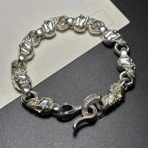 Vintage Tibetisches Silber Schnitzerei Herren Skelett Armband versilbert Bracelet - Bild 1 von 9