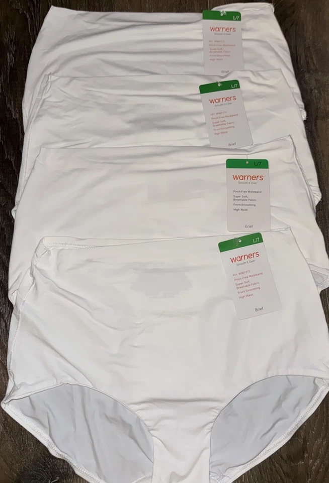 Warners ~ Womens Brief Underwear Panties Nylon Smooth Over High Waist 4-Pair ~ L - Image 1 of 4
