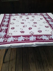 MCM Tovaglia Vintage Grigio/Borgogna Motivo Foglia 42" X 49" - Foto 1 di 5