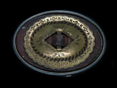 SL15154 VINTAGE 1970s **ORNAMENTAL** LEATHER WESTERN & COWBOY BELT BUCKLE - Image 1 of 2