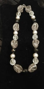 COSTUME JEWELRY *Beautiful* Black/Silver/Clear NECKLACE 21" - Picture 1 of 5