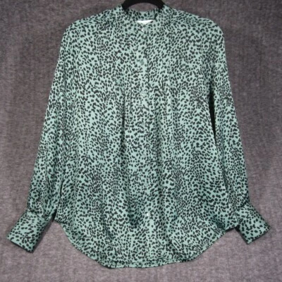 Camisa Plisada Equipment Mujer Guepardo XS Verde Negra Estampado Animal Foto 1 de 4