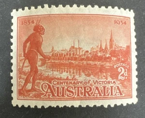 1934 Pre-Decimal Centenary Of Victoria 2d Vermillion Australian MLH C&A WMK - Picture 1 of 2