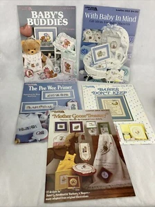 (5) Baby Cross Stitch Pattern Leaflet Lot Leisure Arts Gift Showers Mother Goose - Picture 1 of 16