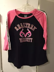 Realtree 3/4 Sleeve Black & Pink Camo Accent Top Shirt XL 16-18 - Picture 1 of 3