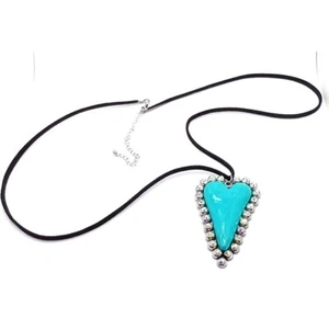 Large Artisan Heart Pendant Rhinestones Silver Tone Statement 20" Long Necklace - Picture 1 of 6