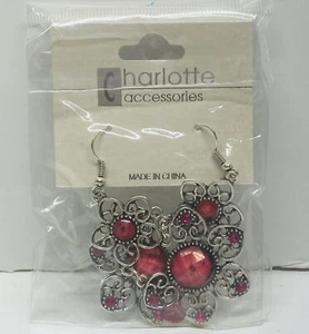 New Woman’s Earrings Retro Flower Shaped Pink Single Pair Fashion Jewelry 2” In - Picture 1 of 4