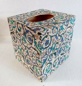 Beautiful Decoupage Wood Tissue Box Cover Florentine Blue Floral Italian Paper G