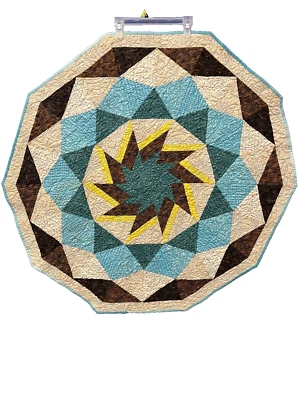 Artisan Patchwork Hand Sewn 10 Sided Quilt Table Topper Baby Blanket 41.75" Sun - Image 1 of 4