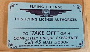 Vintage Colt 45 MALT LIQUOR Wings Flying License Card;  National Brewing Co. - Picture 1 of 2