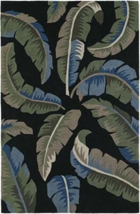 Black Palms Canopy Contrast Leaves Tropical Area Rug Floral MM3 - Picture 1 of 3