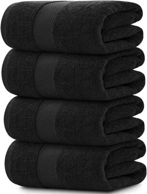 White Classic Luxury Bath Towels - Cotton Hotel spa Towel 27x54  4-Pack Black - Image 1 of 4