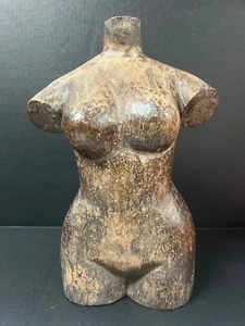 CARVED WOOD PAPER MACHE MOLD/SCULPTURE OF FEMALE MANNEQUIN - TORSO #903 - Picture 1 of 10