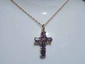 14k gold Nabco Amethyst Cross Pendant and Necklace 2.82g - Picture 1 of 10