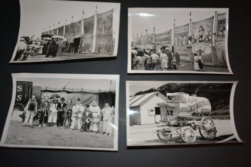 4 Vintage 1940's, 50's Black & White Circus Photos Photographs Side Show, Clowns