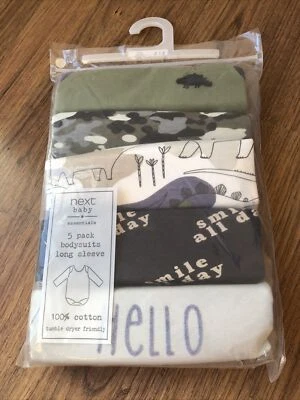 5 x Next 100%COTTON Khaki Green Camo Dinosaurs Tops Bodysuits Long Set 6-9 M NEW - Image 1 of 4