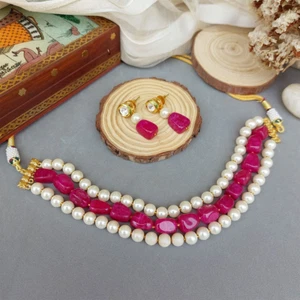 Bollywood Style Beaded Pearl Bib Choker Necklace Party Pakistani Indian Jewelry - Picture 1 of 4