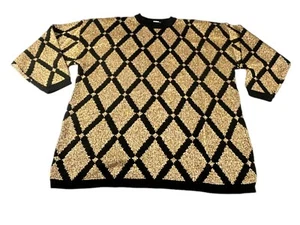 High Gate Ltd Pullover Sweater Long Sleeve Gold Metallic Argyle Womens Size 2X - Picture 1 of 7