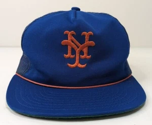Vtg New York Mets Mesh Trucker Snapback Hat Cap MLB Green Brim RARE Orange Cord - Picture 1 of 9