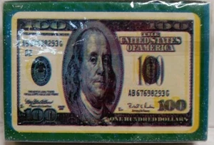 PLAYING CARDS DECK SHOWS MONEY BEN FRANKLIN $100 BILL SEALED NEW! - Picture 1 of 4