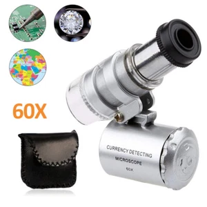 60x Fach Lupe Mikroskop Vergrösserung Juwelier Uhrmacher Glas mit LED + UV Licht - Bild 1 von 19