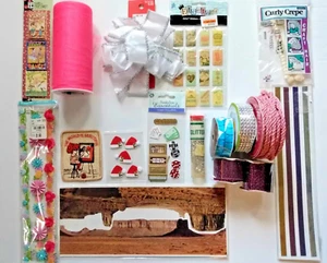 Lot 49 Pieces DIY Craft Supplies: Ribbon, Stickers, Glitter/Mix Styles, Themes - Picture 1 of 17