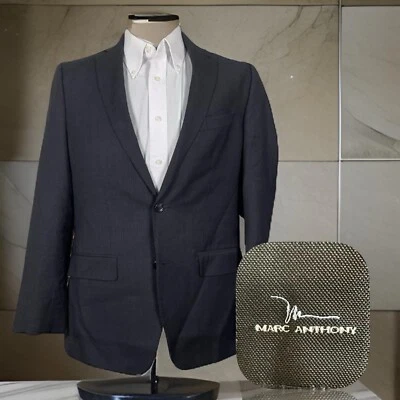 Blazer Marc Anthony Para Hombre 40R Calce Ajustado Negro Lana Sólida Foto 1 de 4