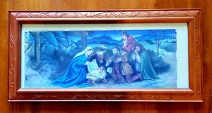Weston Gallery Nativity Scene Art Print - 8x20 Inch Framed - Mahogany Toned Wood - Picture 1 of 3