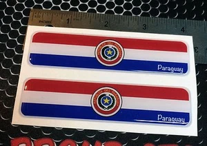 Paraguay Flag Proud Domed Decal Car Emblem Flexible 3D 4"x1" Set of 2 Stickers - Imagen 1 de 5