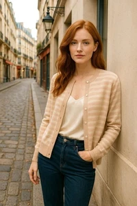 Nancy Heller Size 1 Blush Beige Vintage Cashmere Cardigan Quiet Luxury Knit Core - Picture 1 of 9