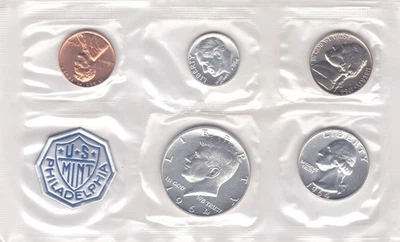 1964  P  Proof Set  (90% Silver)  5 Coins with envelope, etc. - Image 1 of 4