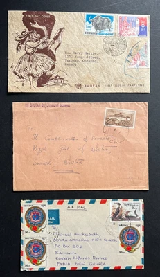1960s Bhutan Covers to Canada & Papua w FDC Unauthorized Bisect & Gov Official - Image 1 of 2